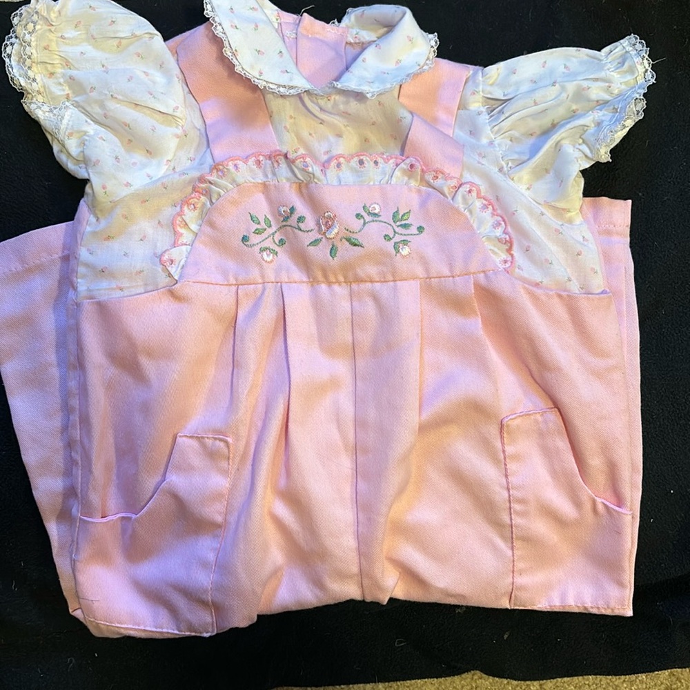 vintage overalls pink with embroidery